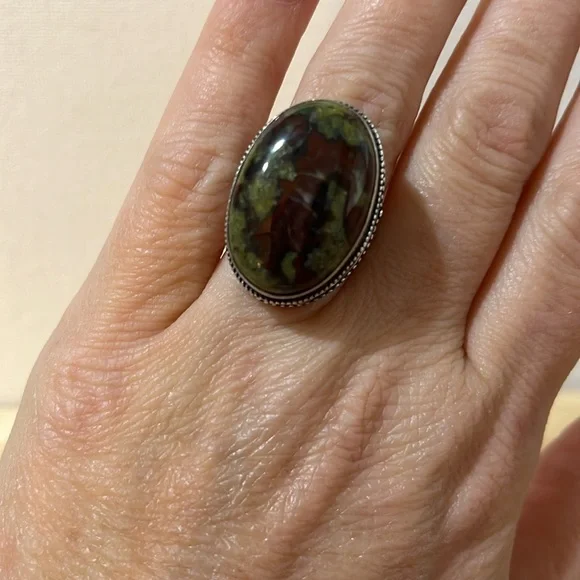 925 STAMPED STERLING SILVER OVERLAY DRAGON BLOOD GEMSTONE STATEMENT RING SIZE 7 - Picture 7 of 9